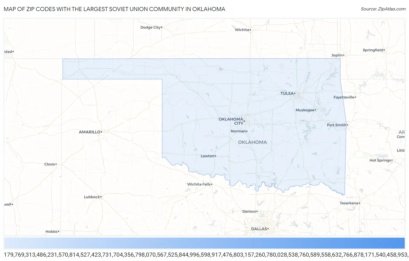 Zip Codes with the Largest Soviet Union Community in Oklahoma Map