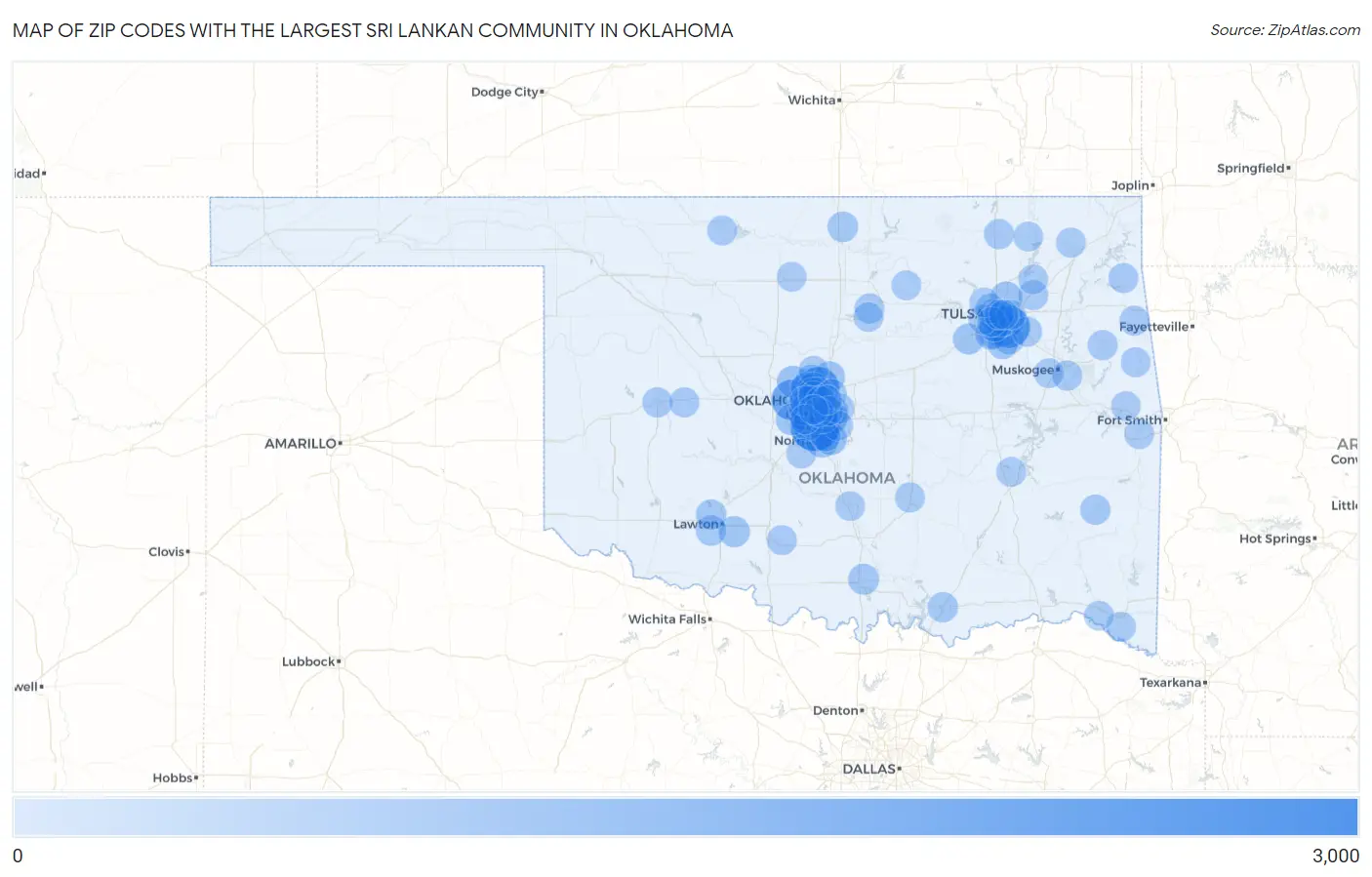 Zip Codes with the Largest Sri Lankan Community in Oklahoma Map