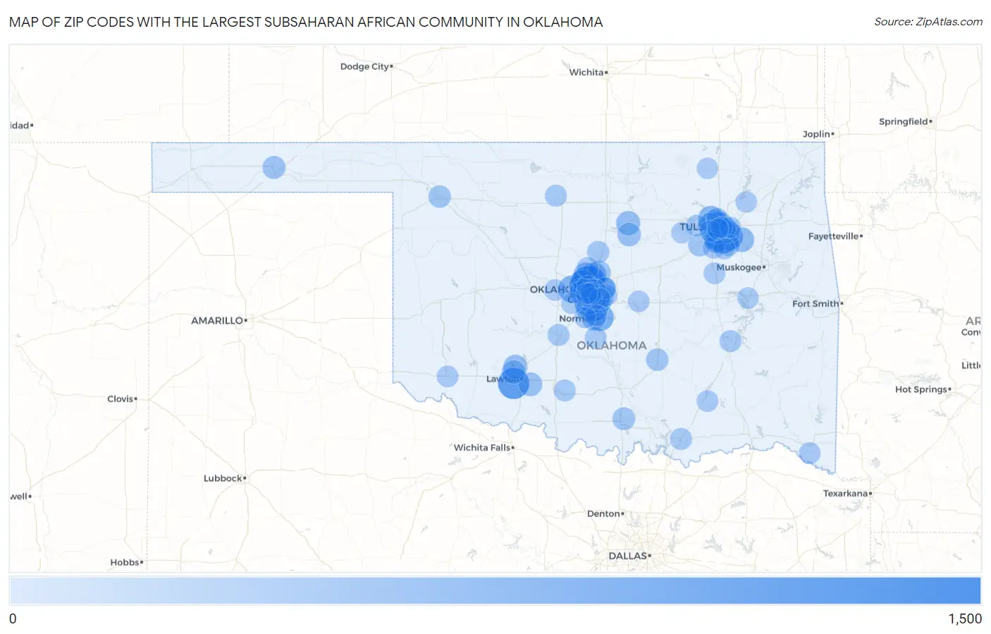 Zip Codes with the Largest Subsaharan African Community in Oklahoma Map