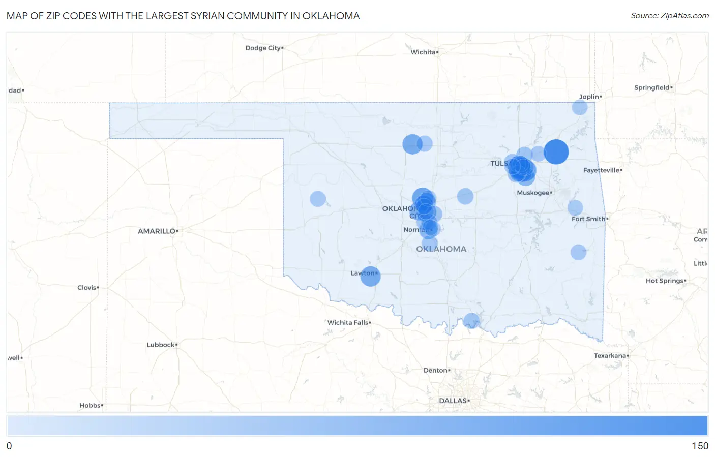 Zip Codes with the Largest Syrian Community in Oklahoma Map