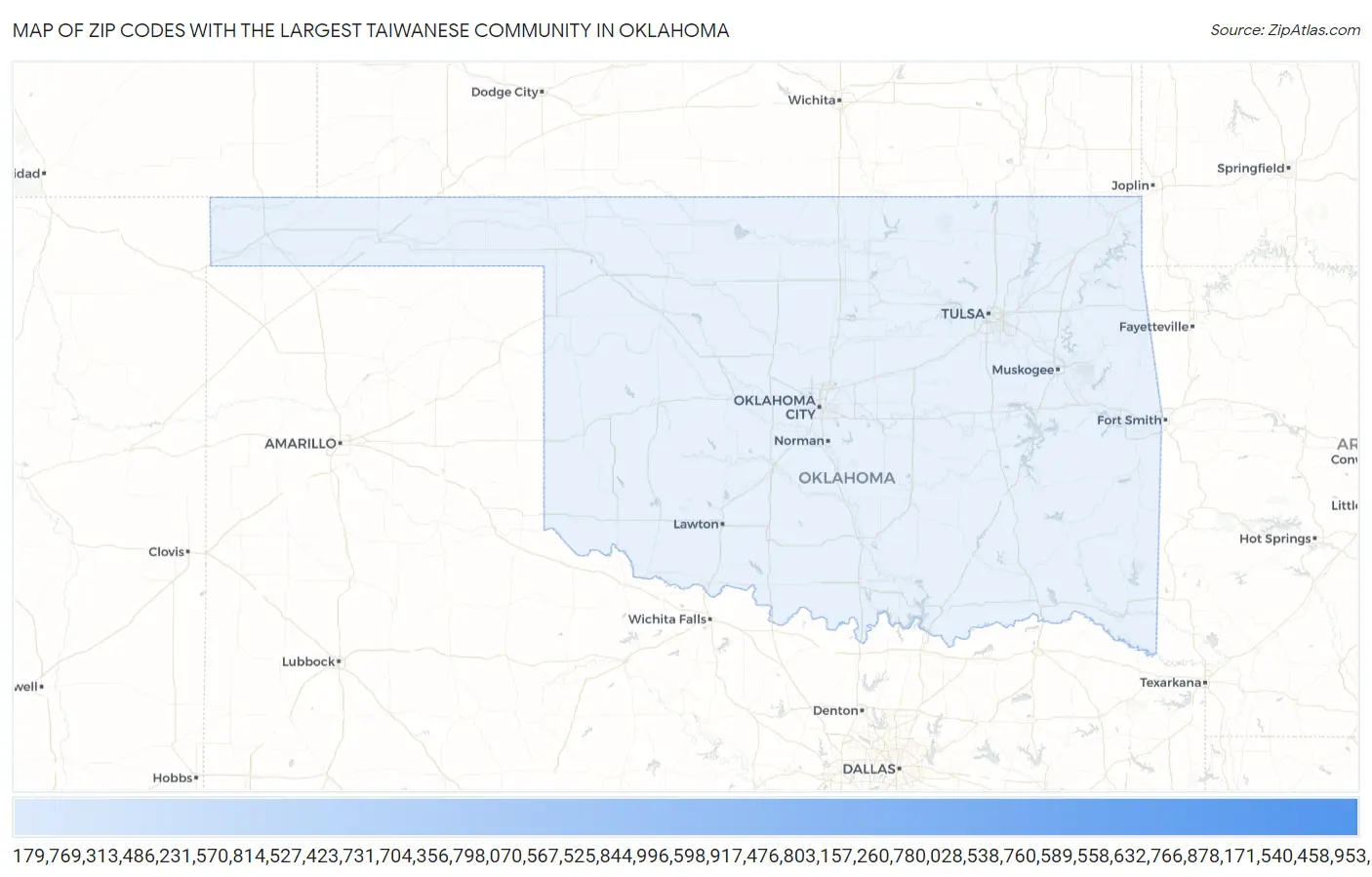Zip Codes with the Largest Taiwanese Community in Oklahoma Map
