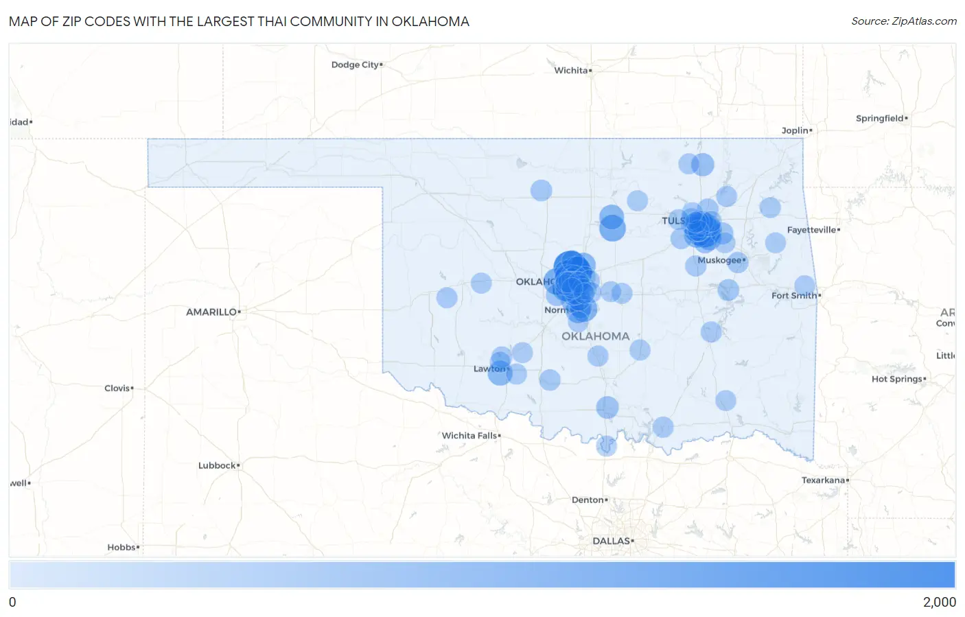 Zip Codes with the Largest Thai Community in Oklahoma Map