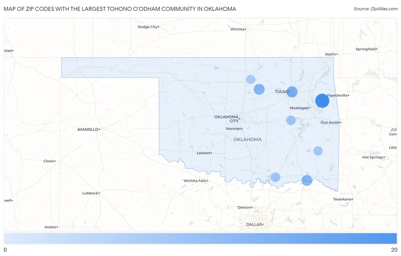 Zip Codes with the Largest Tohono O'Odham Community in Oklahoma Map