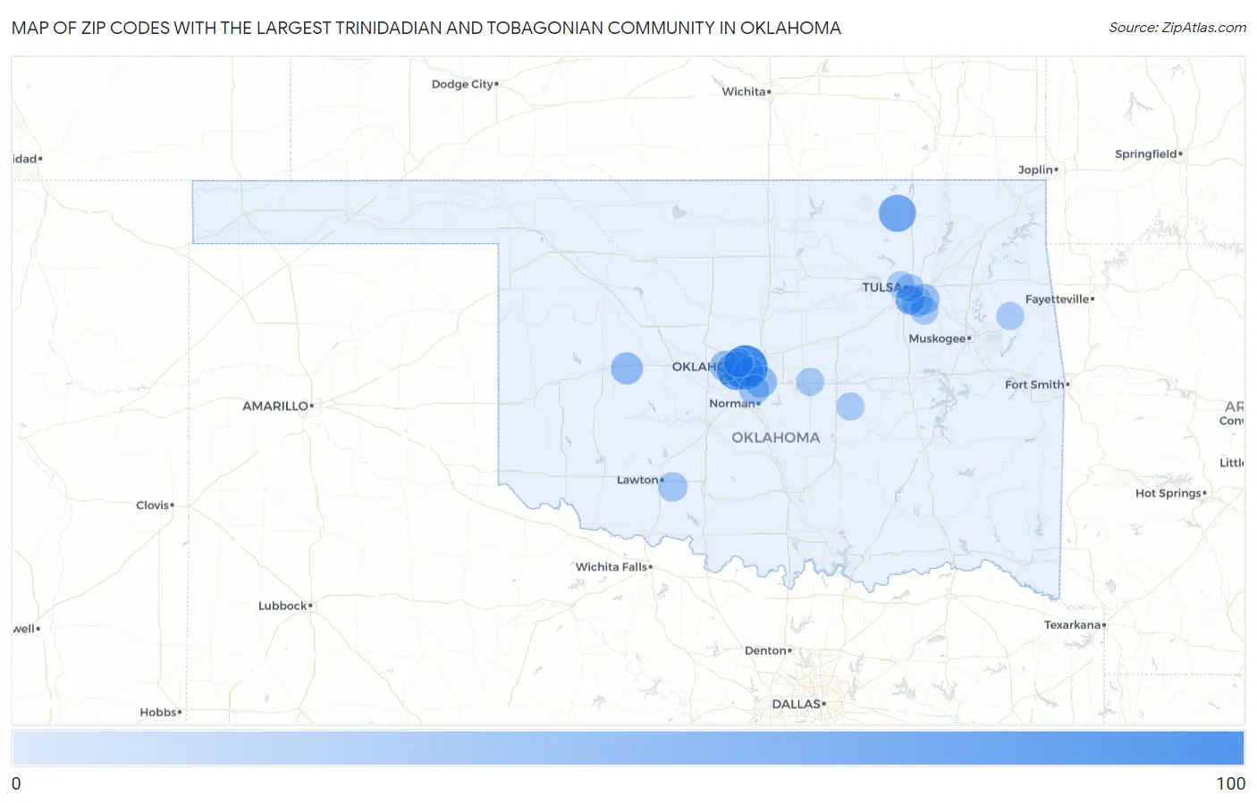 Zip Codes with the Largest Trinidadian and Tobagonian Community in Oklahoma Map