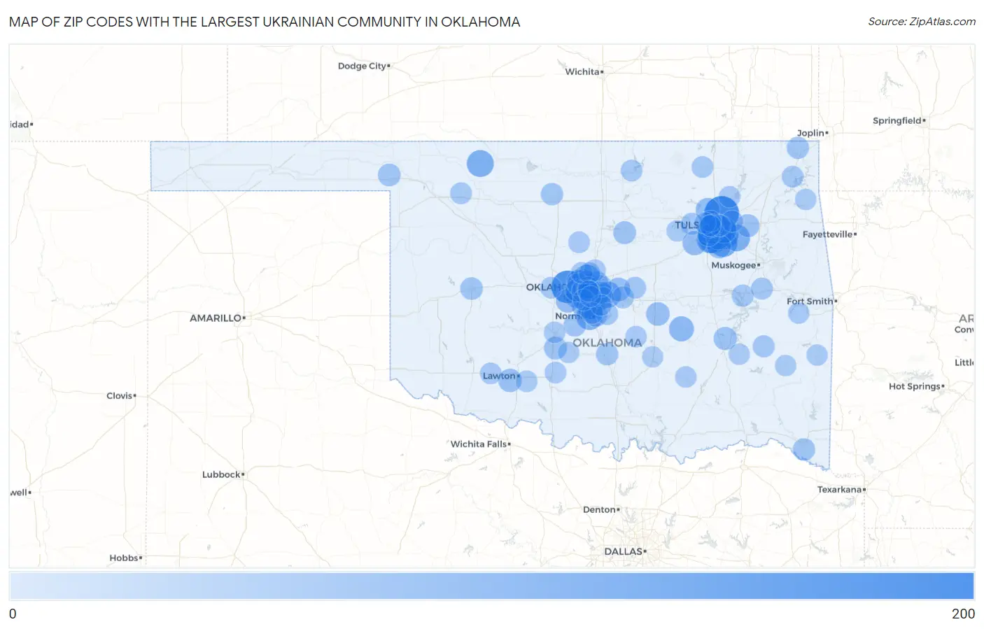 Zip Codes with the Largest Ukrainian Community in Oklahoma Map