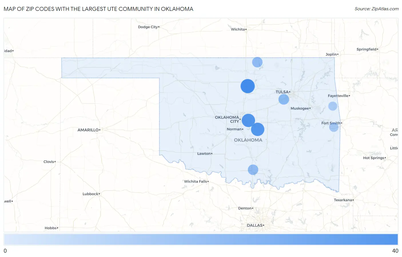 Zip Codes with the Largest Ute Community in Oklahoma Map
