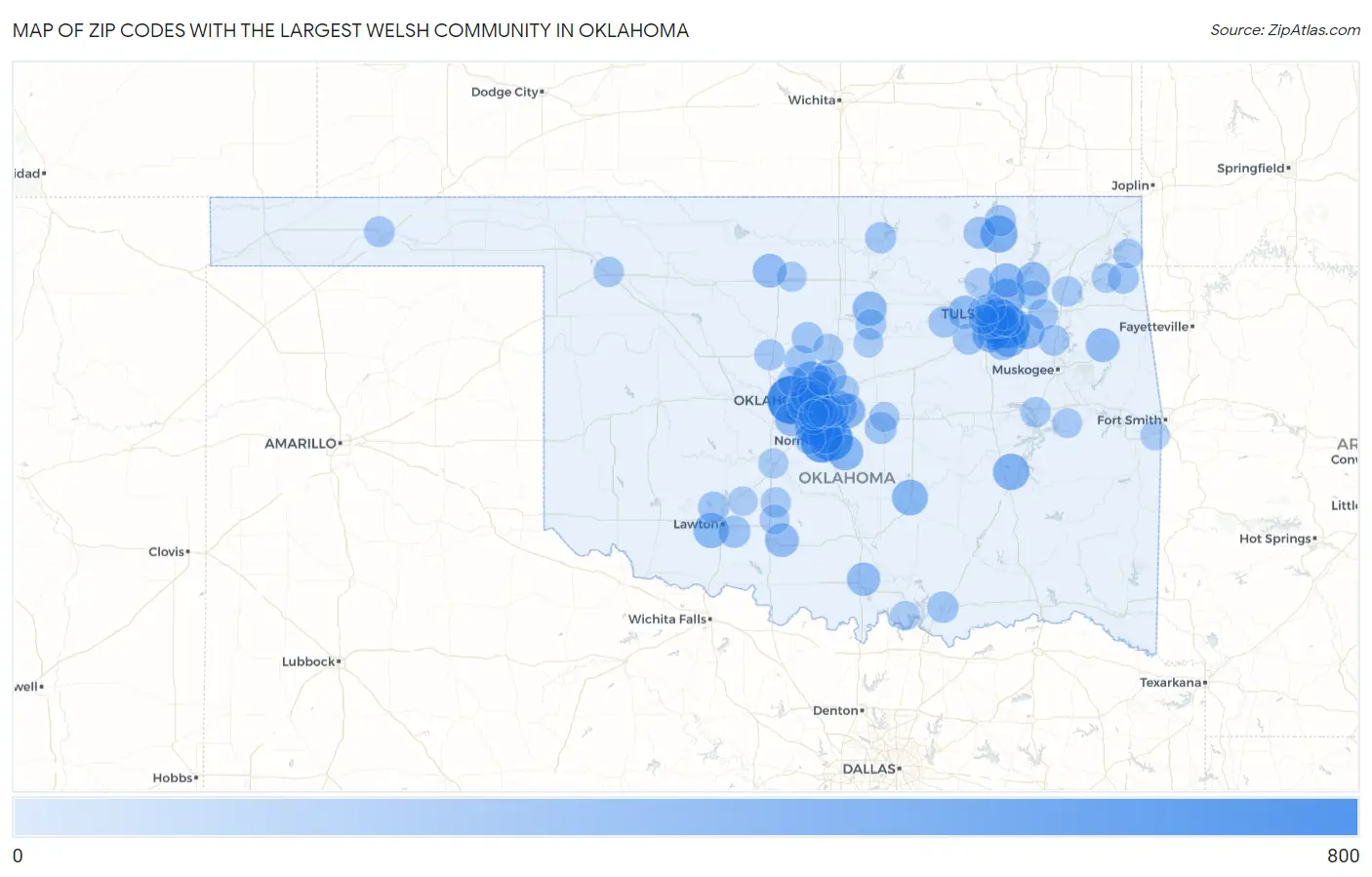 Zip Codes with the Largest Welsh Community in Oklahoma Map