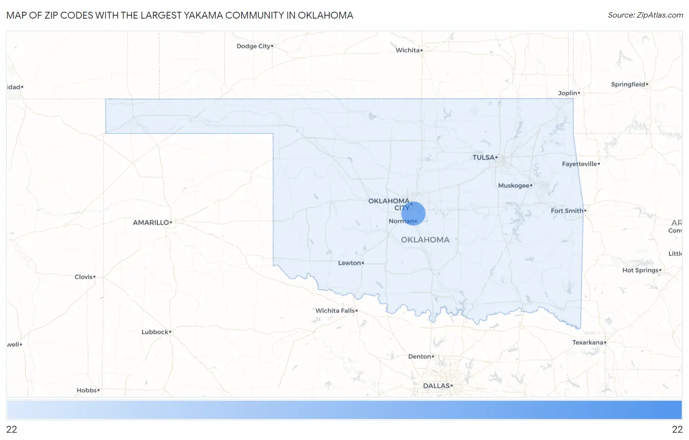 Zip Codes with the Largest Yakama Community in Oklahoma Map