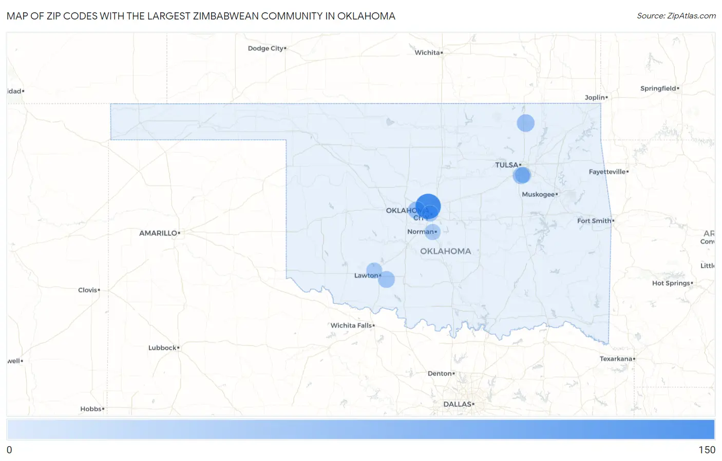 Zip Codes with the Largest Zimbabwean Community in Oklahoma Map
