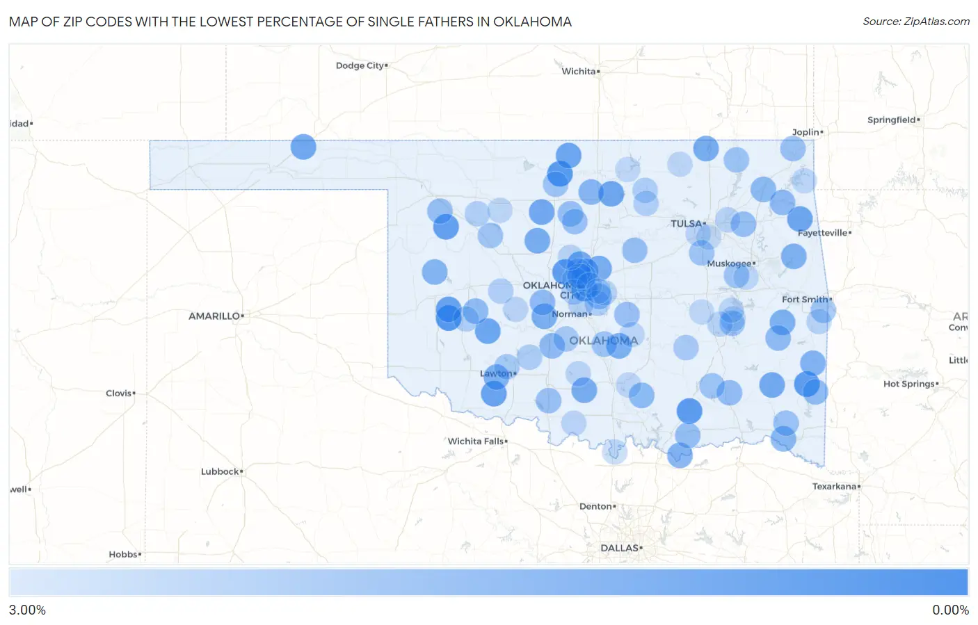 Zip Codes with the Lowest Percentage of Single Fathers in Oklahoma Map