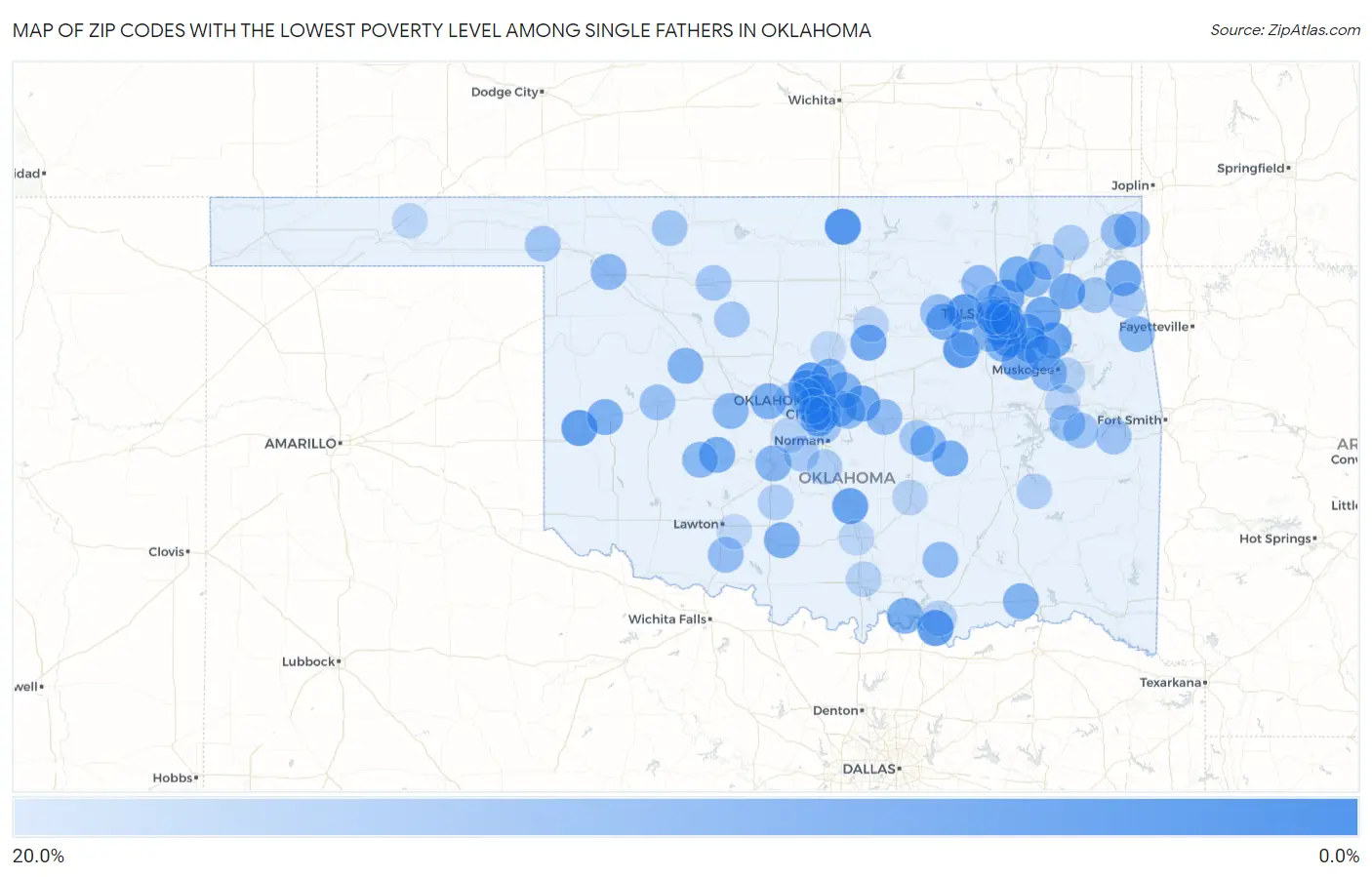 Zip Codes with the Lowest Poverty Level Among Single Fathers in Oklahoma Map