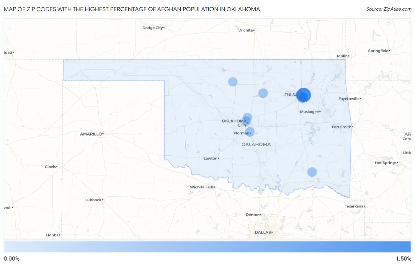 Zip Codes with the Highest Percentage of Afghan Population in Oklahoma Map