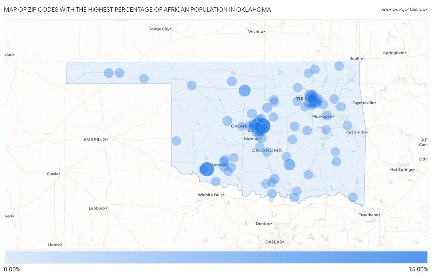 Zip Codes with the Highest Percentage of African Population in Oklahoma Map