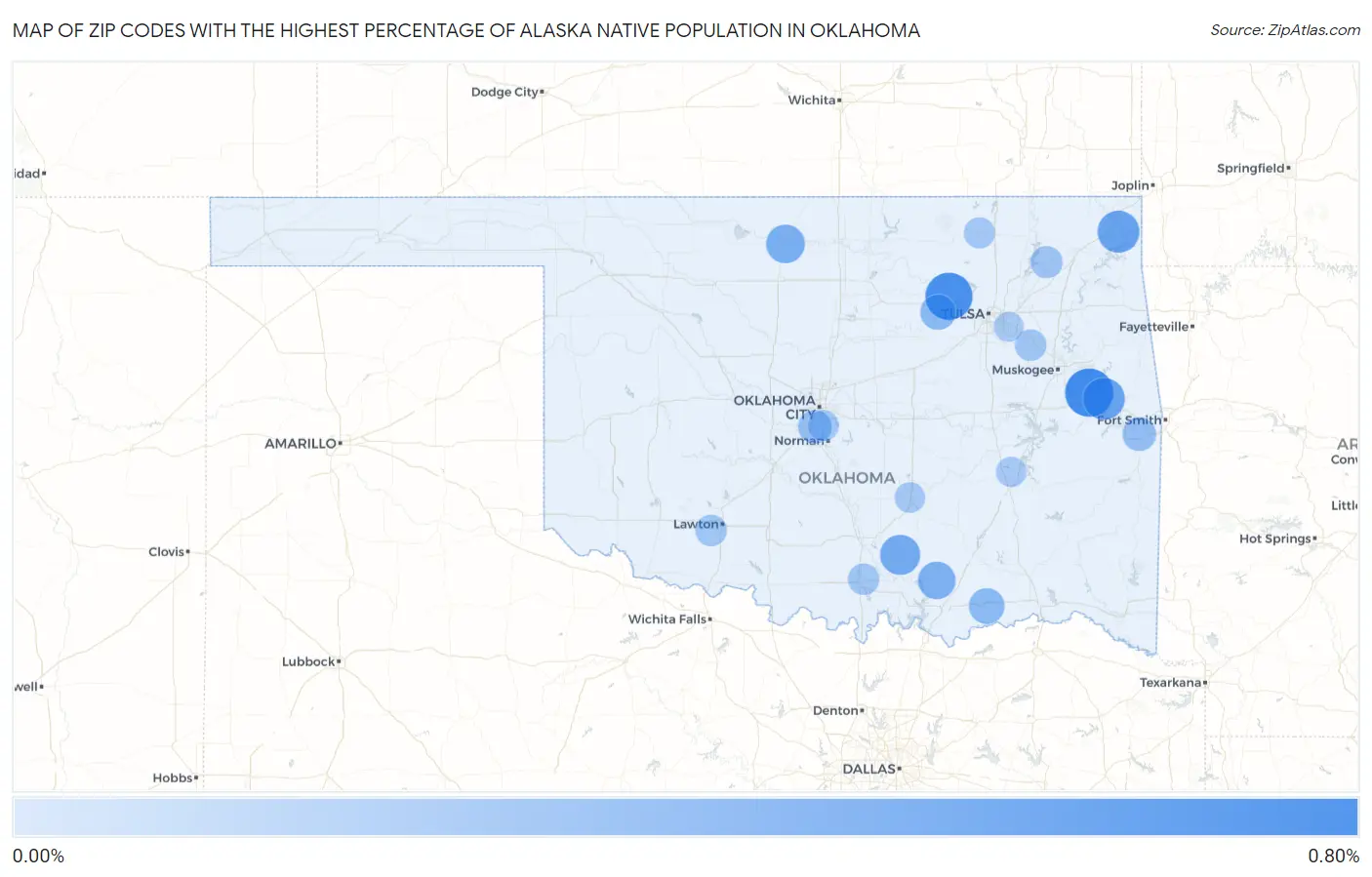 Zip Codes with the Highest Percentage of Alaska Native Population in Oklahoma Map