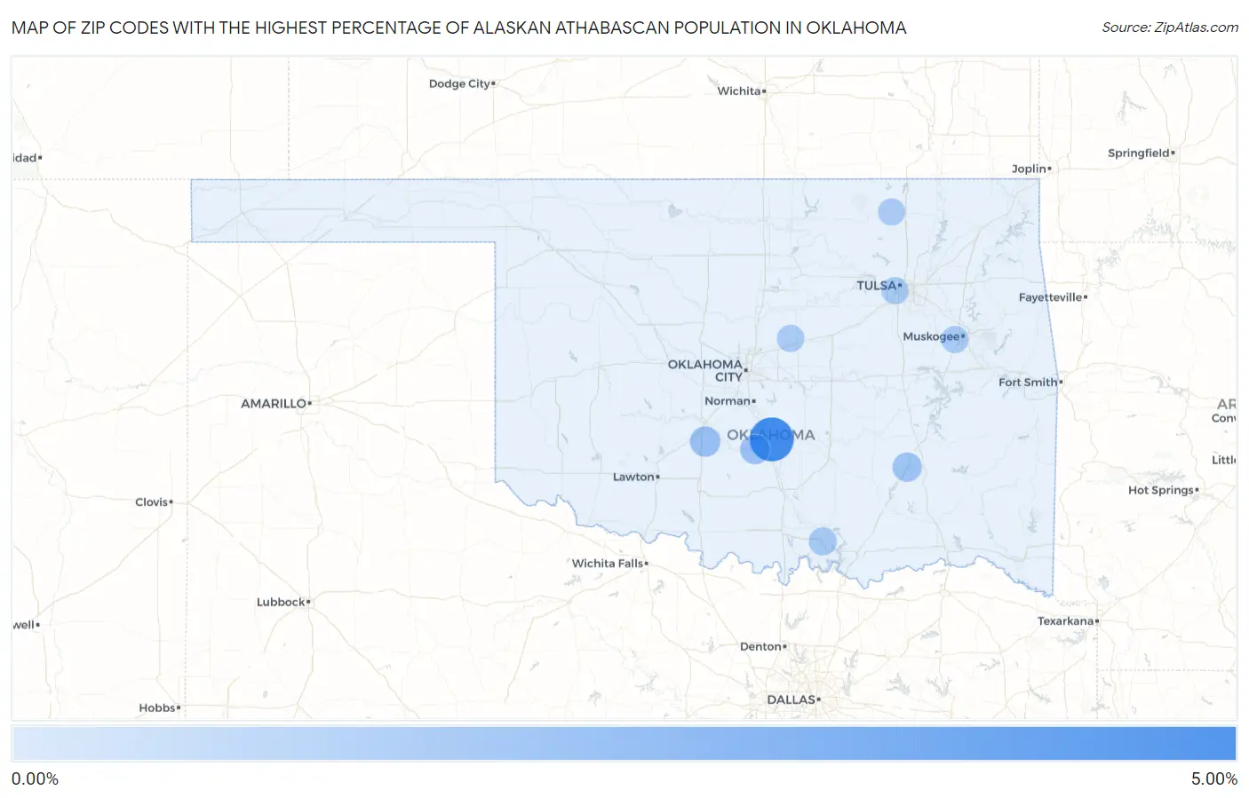 Zip Codes with the Highest Percentage of Alaskan Athabascan Population in Oklahoma Map