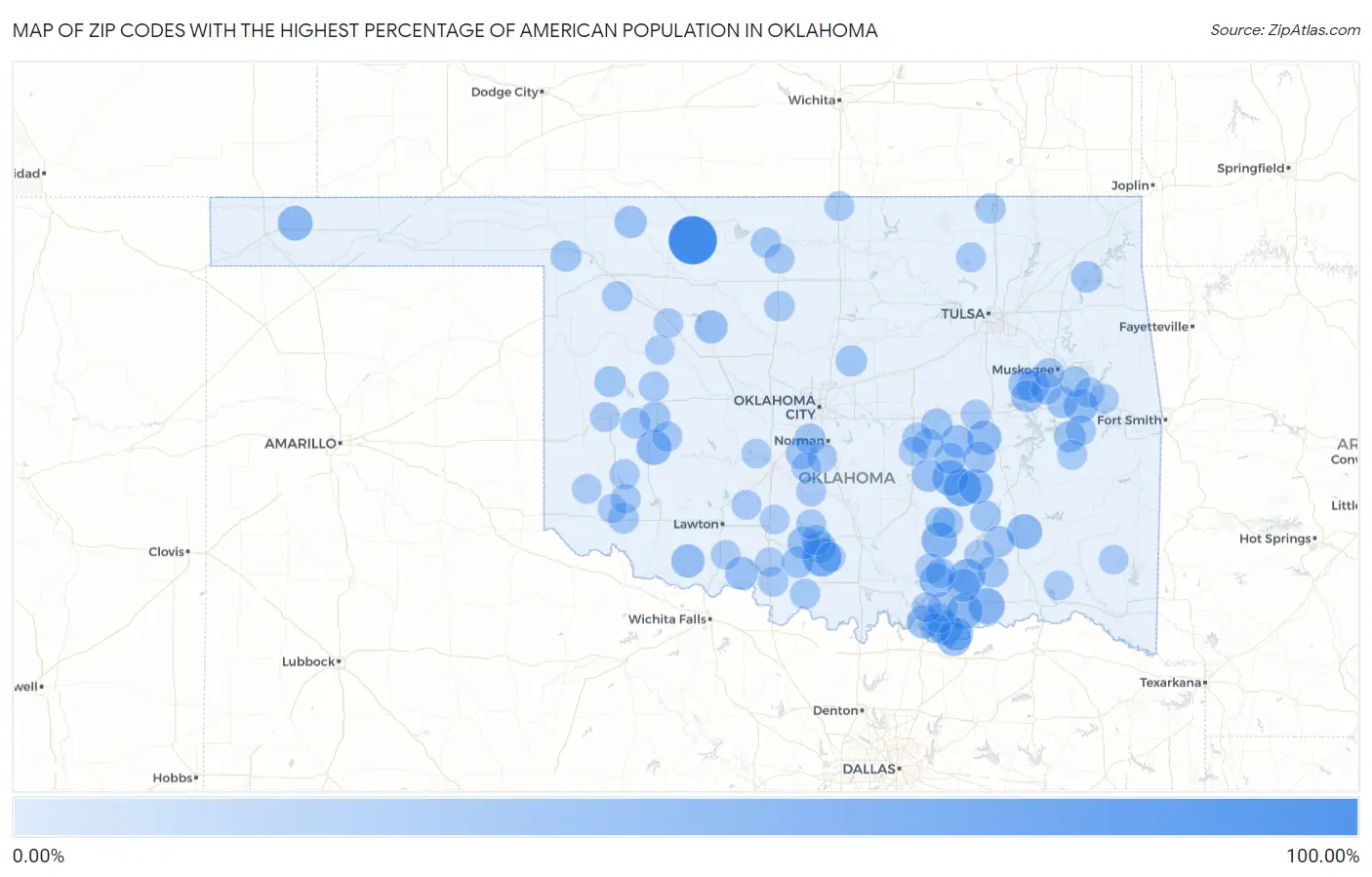 Zip Codes with the Highest Percentage of American Population in Oklahoma Map
