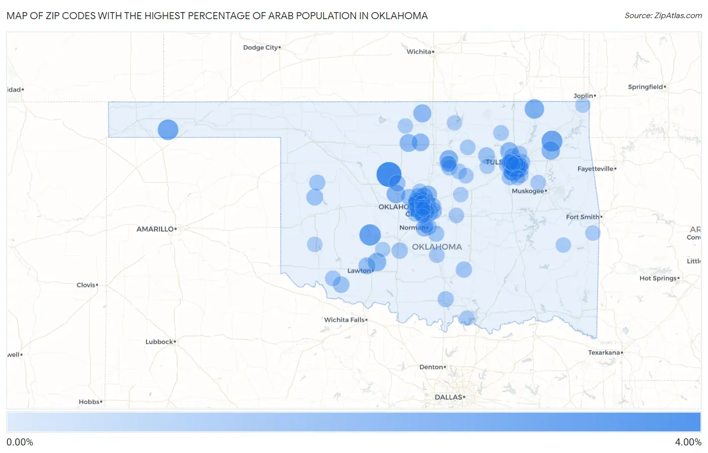 Zip Codes with the Highest Percentage of Arab Population in Oklahoma Map