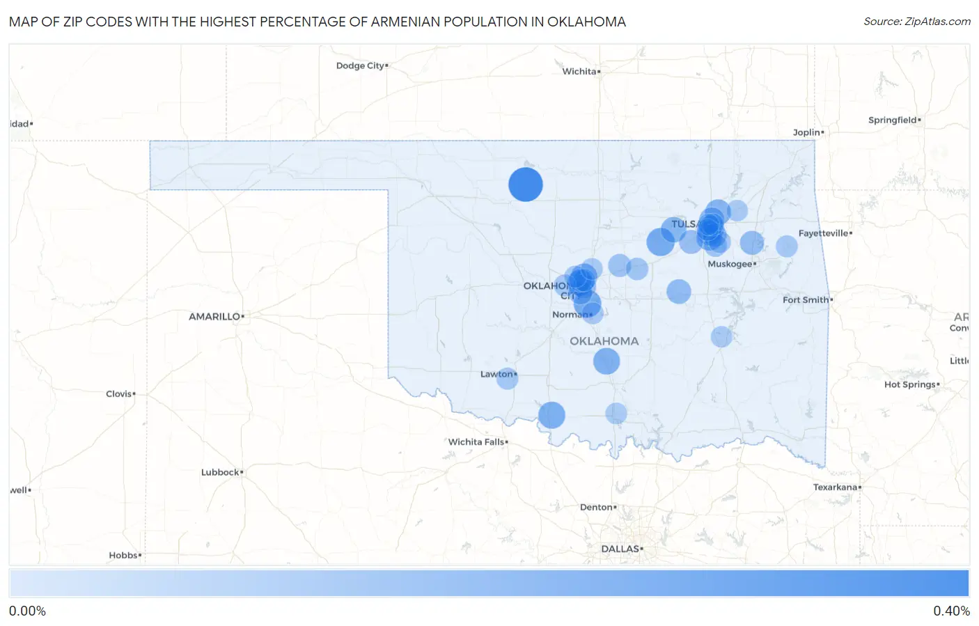 Zip Codes with the Highest Percentage of Armenian Population in Oklahoma Map