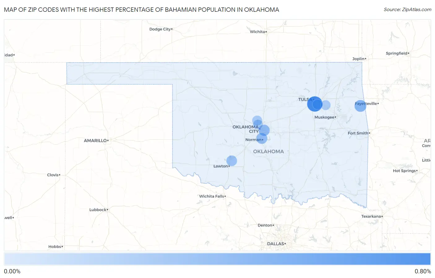 Zip Codes with the Highest Percentage of Bahamian Population in Oklahoma Map