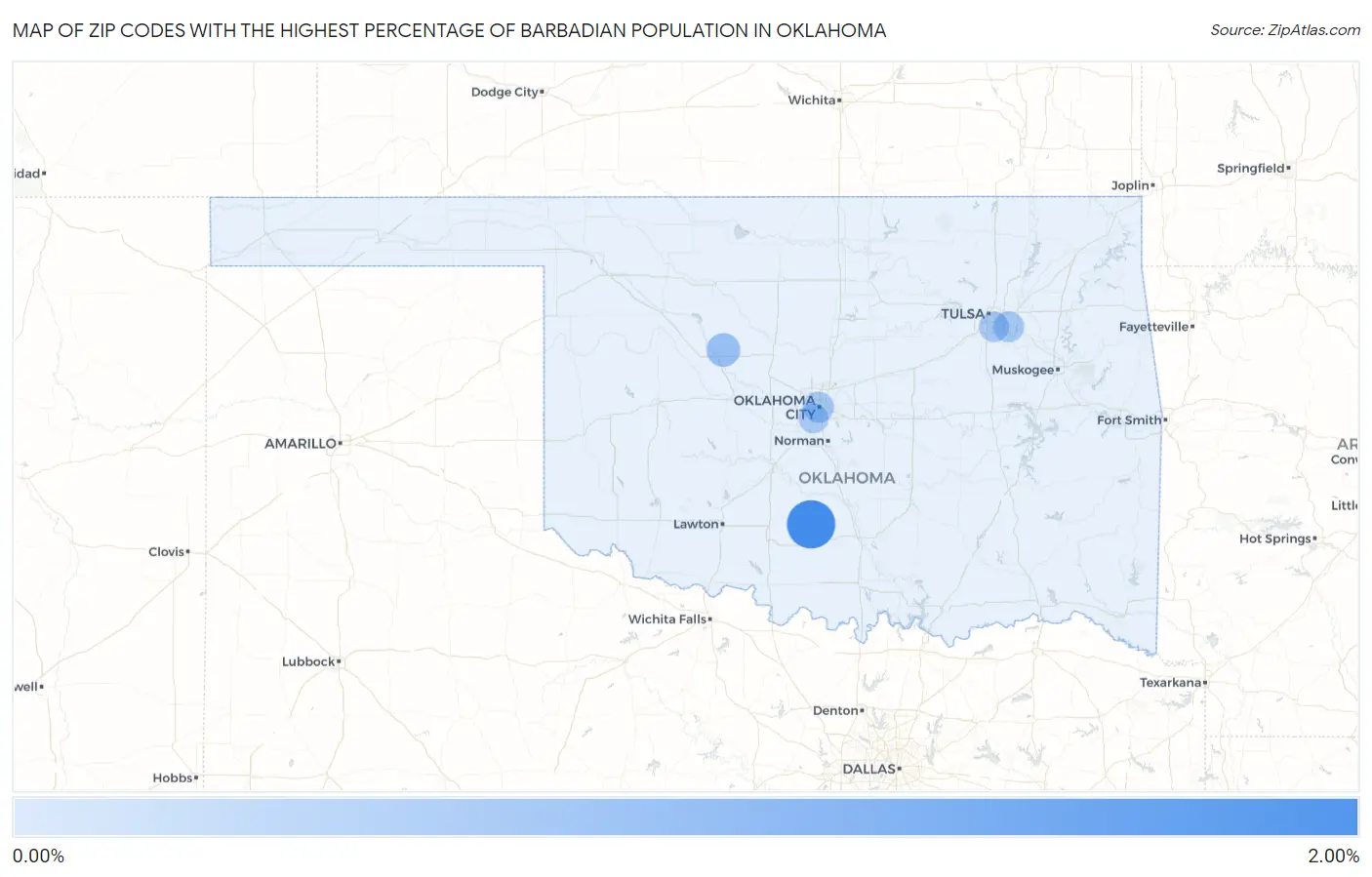 Zip Codes with the Highest Percentage of Barbadian Population in Oklahoma Map