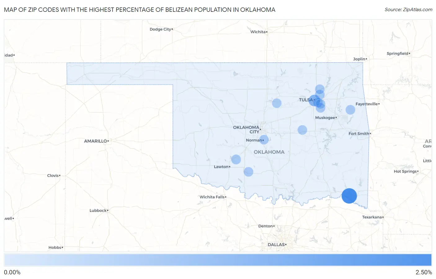 Zip Codes with the Highest Percentage of Belizean Population in Oklahoma Map