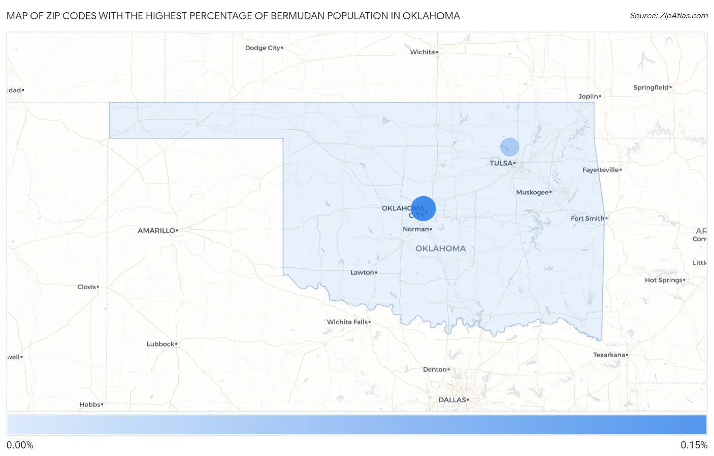 Zip Codes with the Highest Percentage of Bermudan Population in Oklahoma Map
