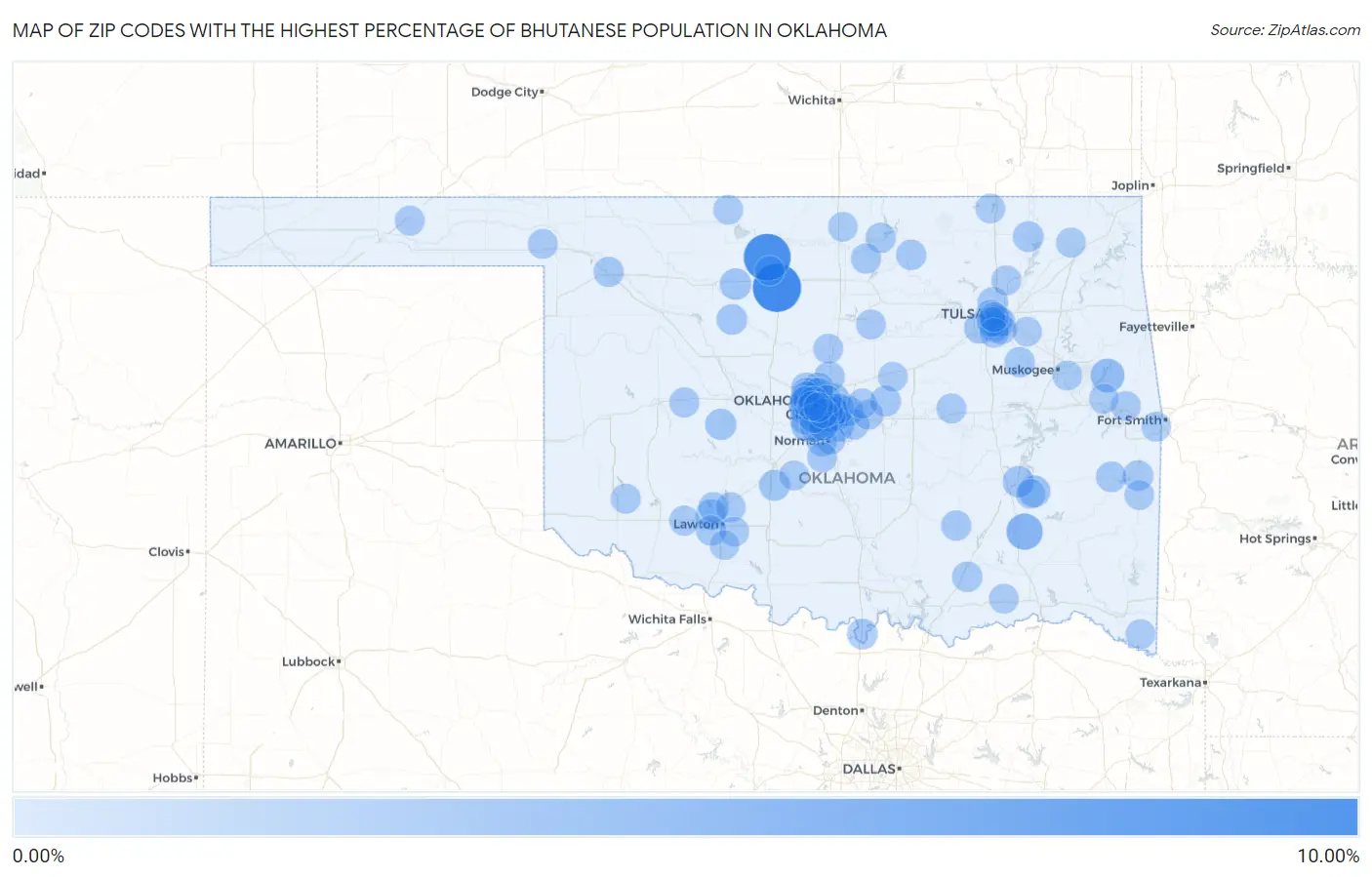 Zip Codes with the Highest Percentage of Bhutanese Population in Oklahoma Map