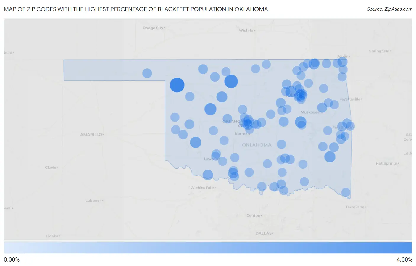 Zip Codes with the Highest Percentage of Blackfeet Population in Oklahoma Map