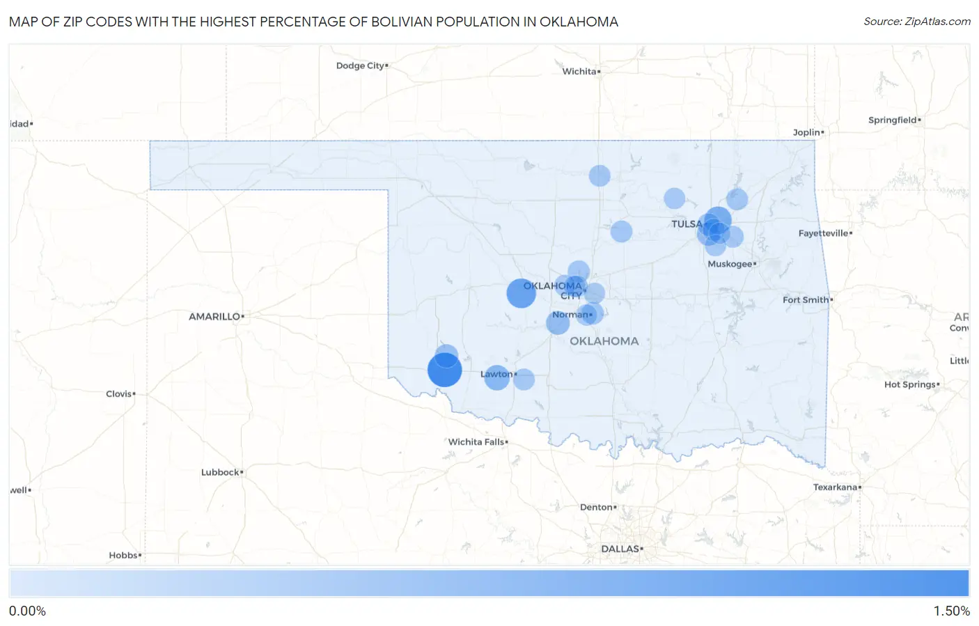 Zip Codes with the Highest Percentage of Bolivian Population in Oklahoma Map