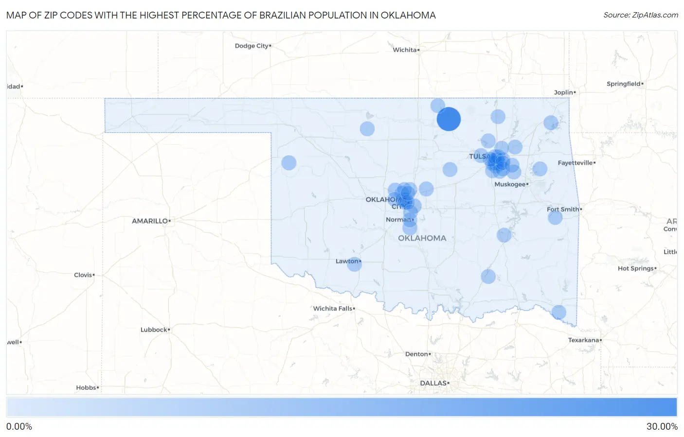 Zip Codes with the Highest Percentage of Brazilian Population in Oklahoma Map