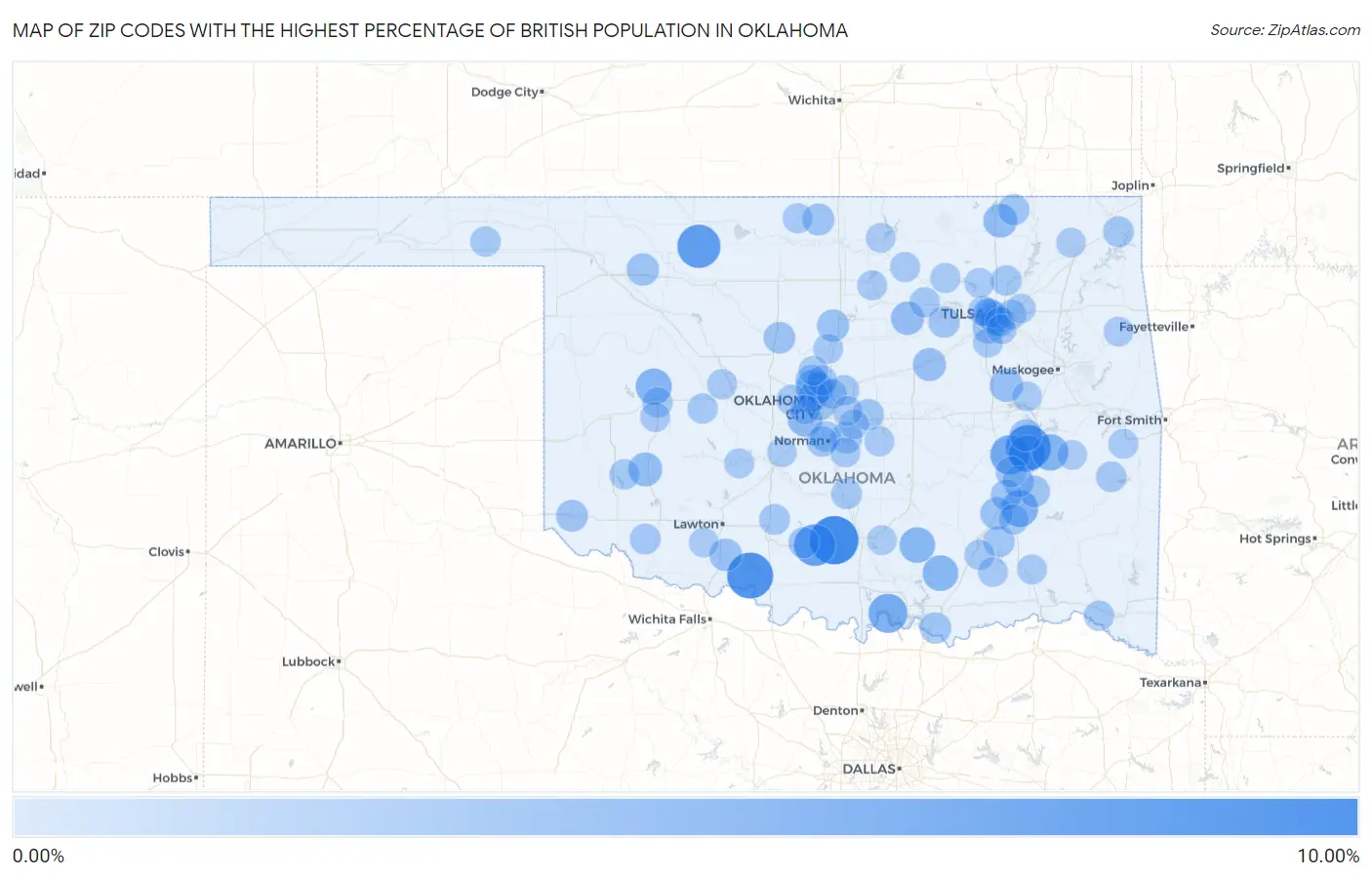 Zip Codes with the Highest Percentage of British Population in Oklahoma Map