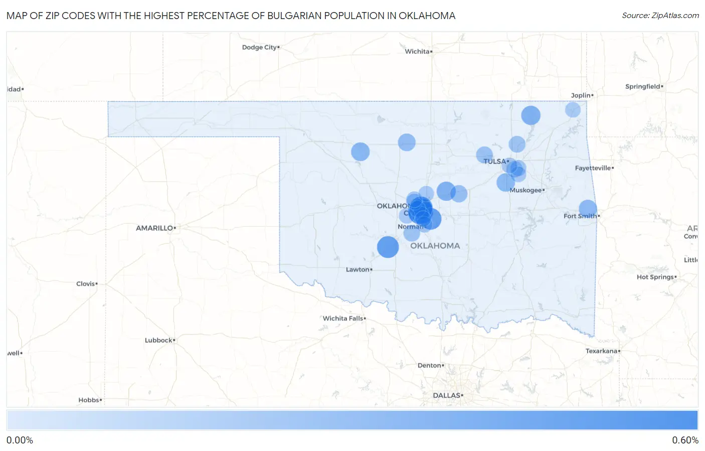 Zip Codes with the Highest Percentage of Bulgarian Population in Oklahoma Map