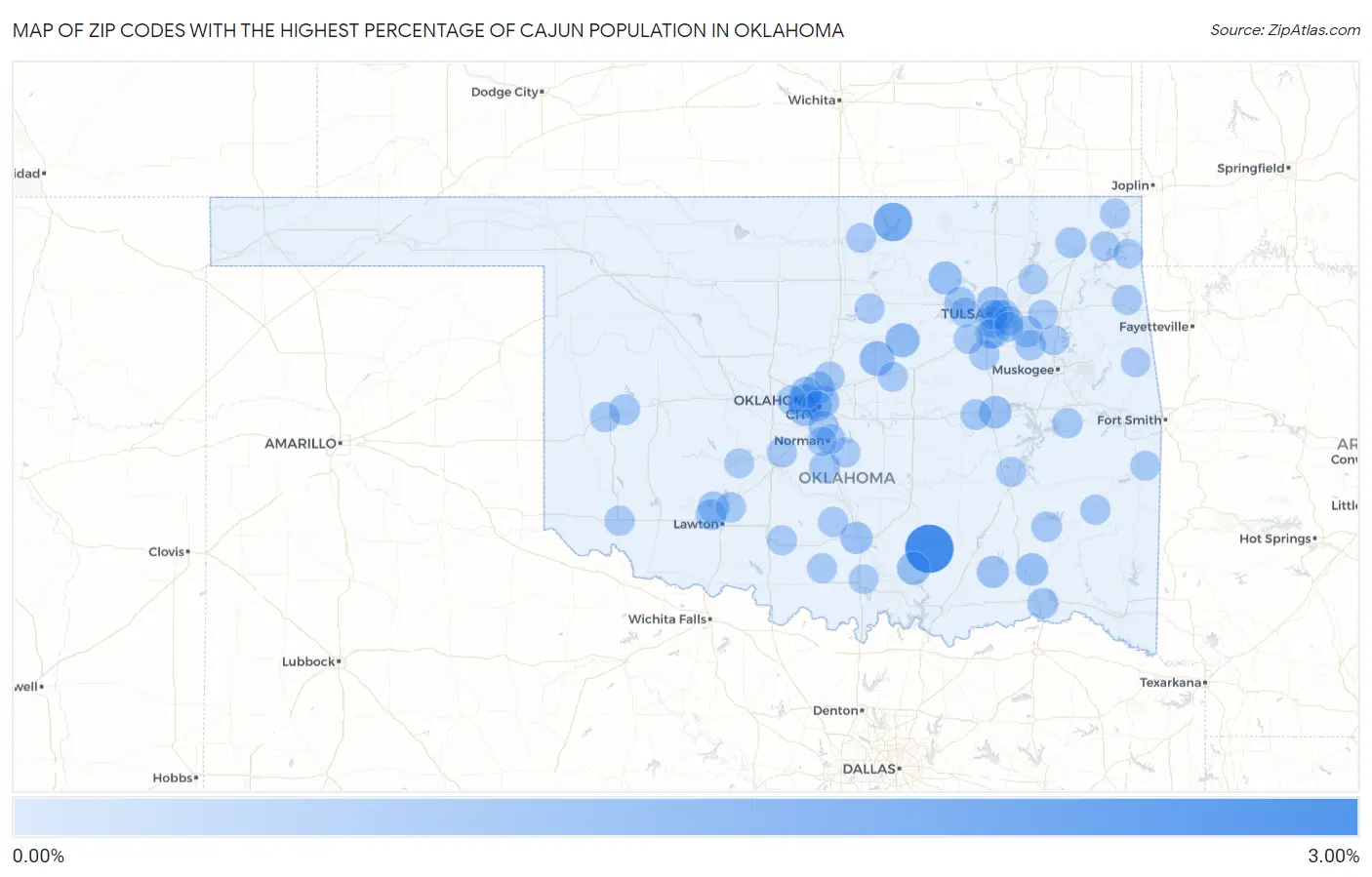 Zip Codes with the Highest Percentage of Cajun Population in Oklahoma Map