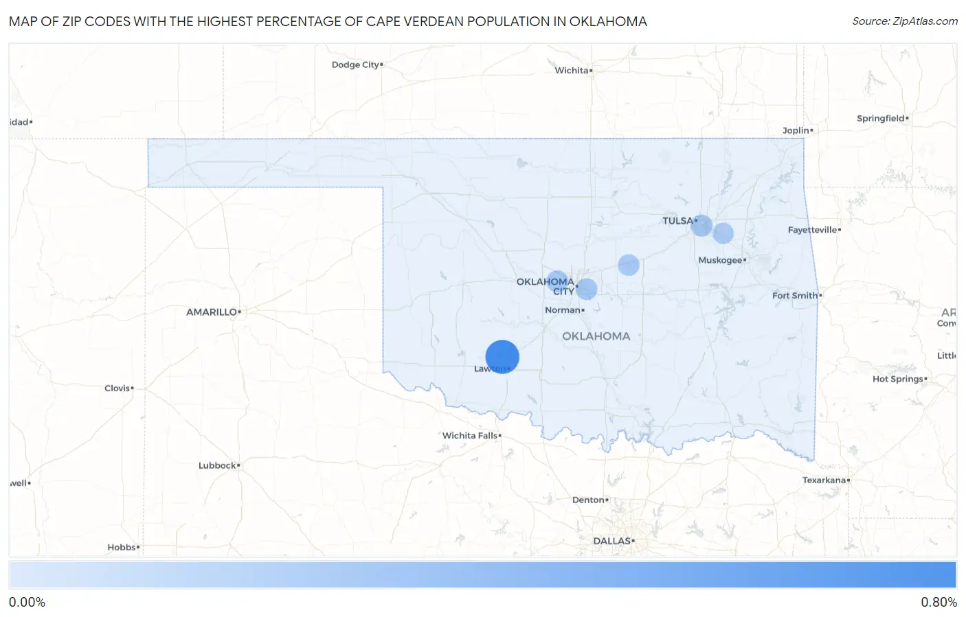 Zip Codes with the Highest Percentage of Cape Verdean Population in Oklahoma Map