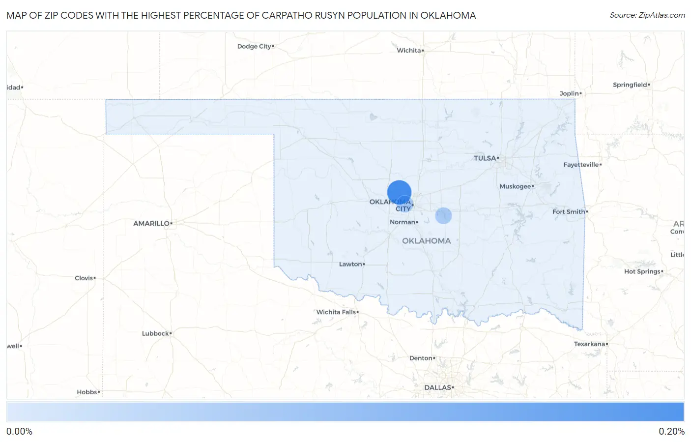 Zip Codes with the Highest Percentage of Carpatho Rusyn Population in Oklahoma Map