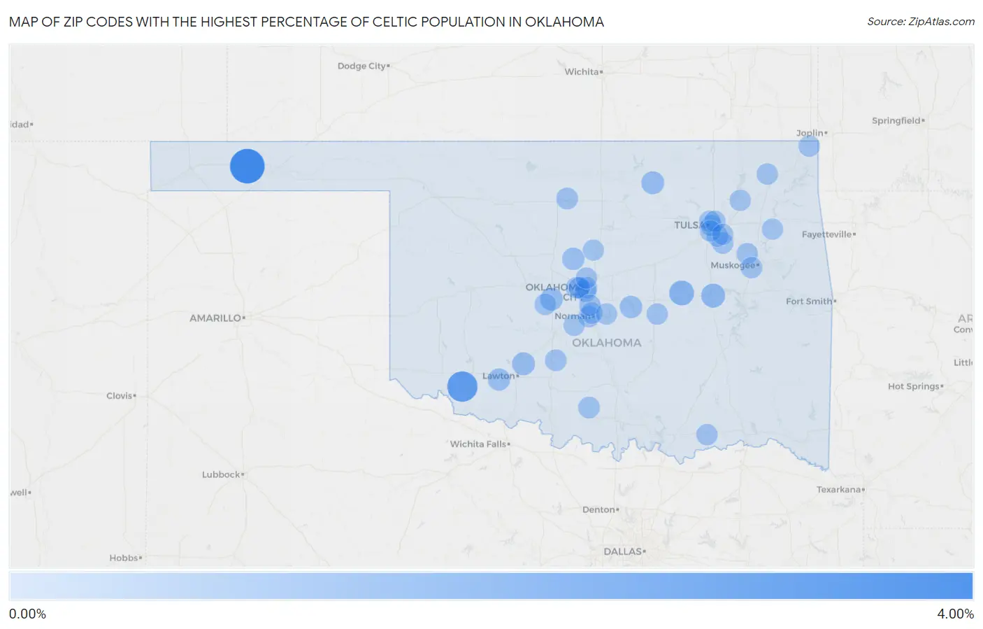 Zip Codes with the Highest Percentage of Celtic Population in Oklahoma Map