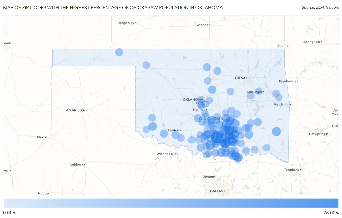 Zip Codes with the Highest Percentage of Chickasaw Population in Oklahoma Map