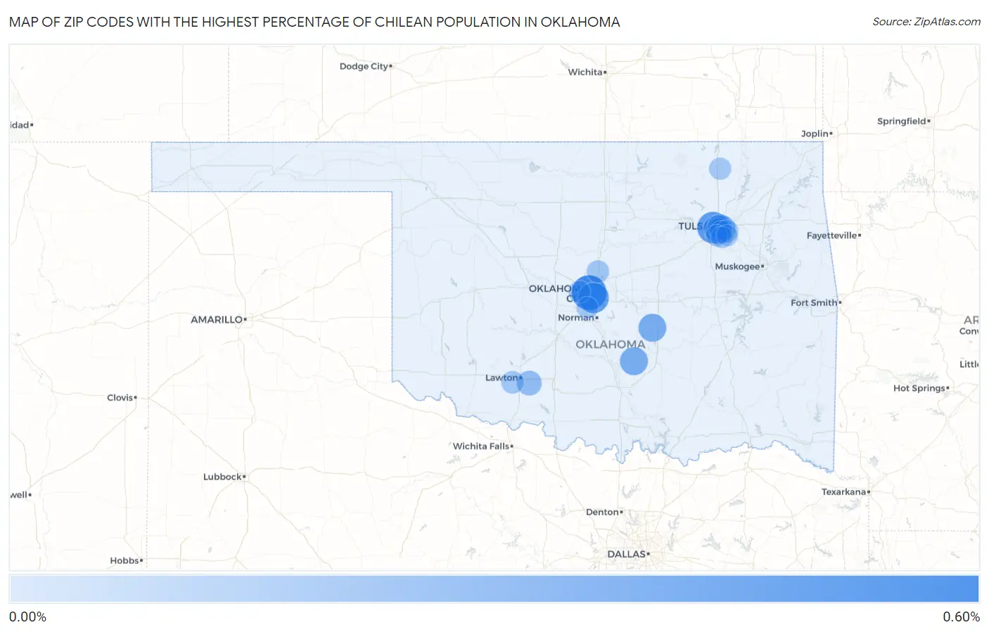 Zip Codes with the Highest Percentage of Chilean Population in Oklahoma Map