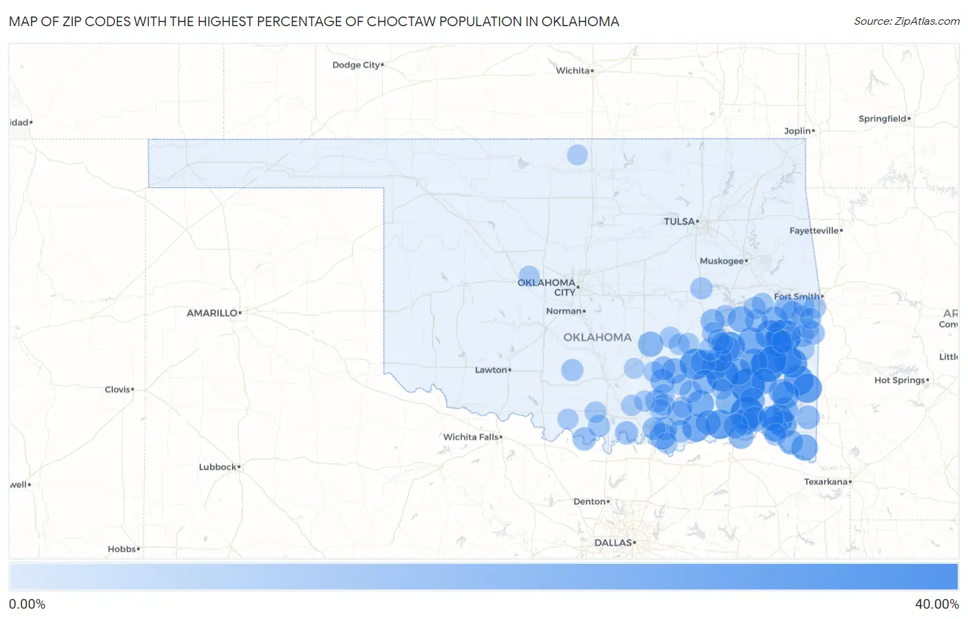 Zip Codes with the Highest Percentage of Choctaw Population in Oklahoma Map