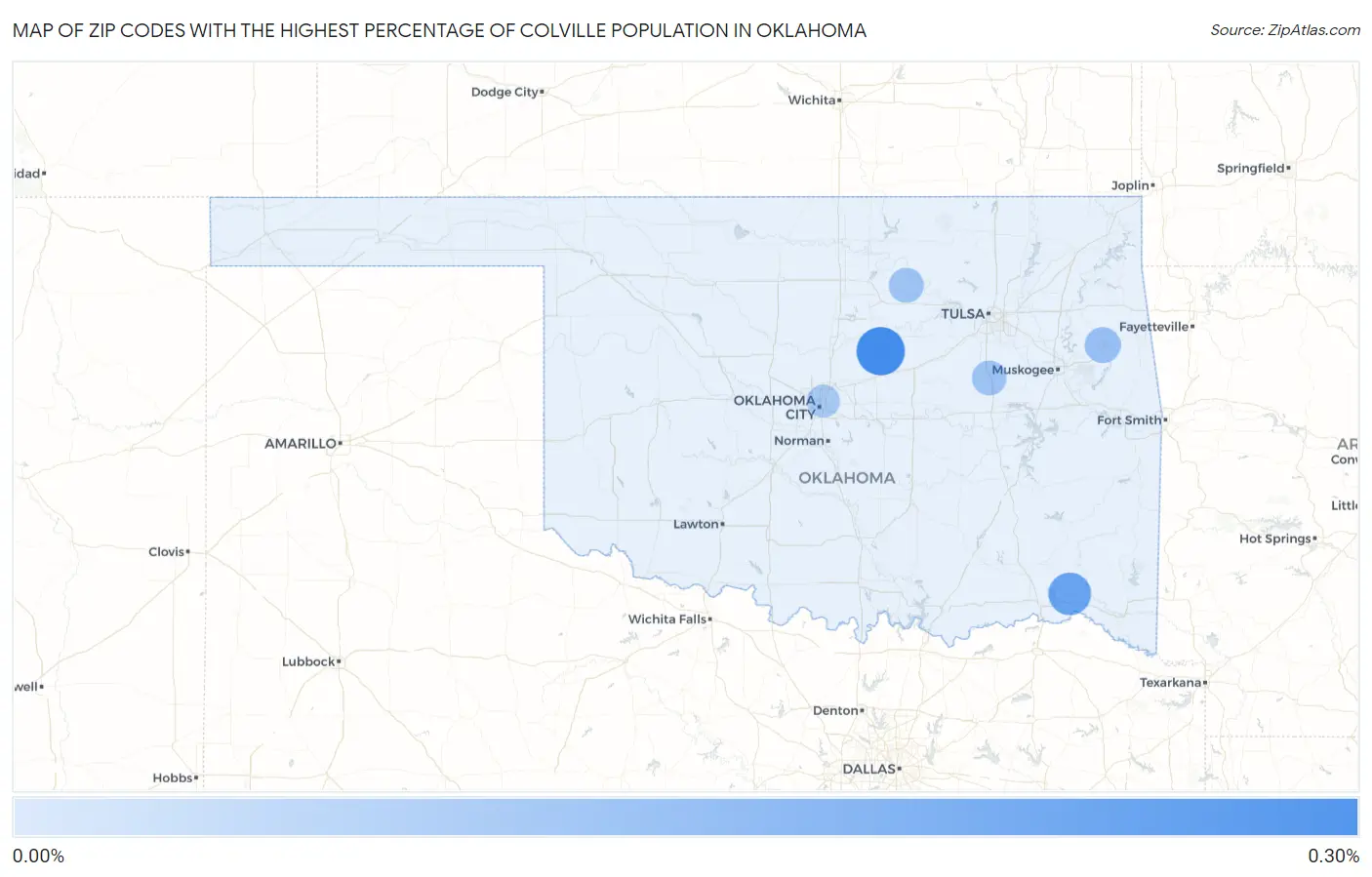 Zip Codes with the Highest Percentage of Colville Population in Oklahoma Map