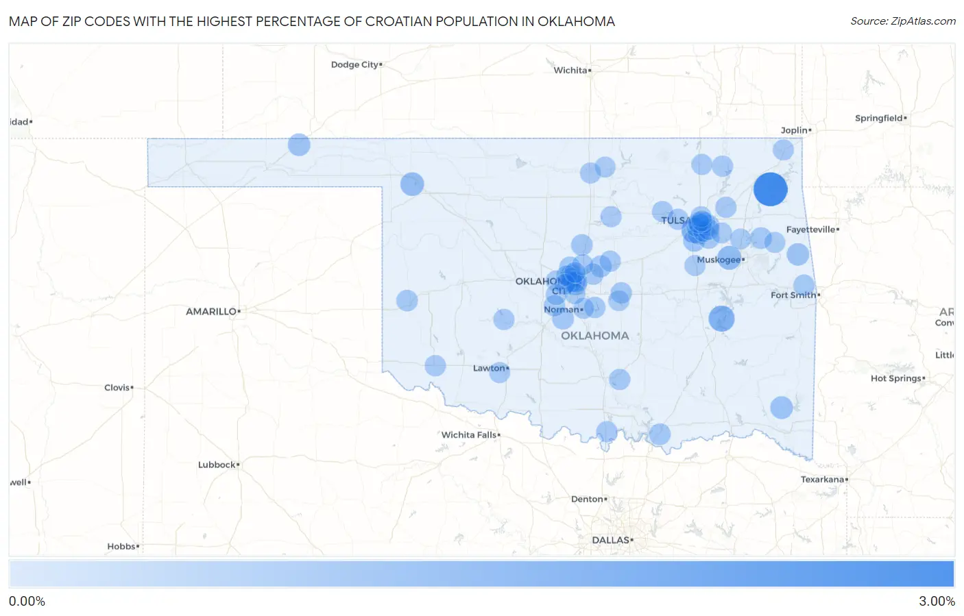 Zip Codes with the Highest Percentage of Croatian Population in Oklahoma Map