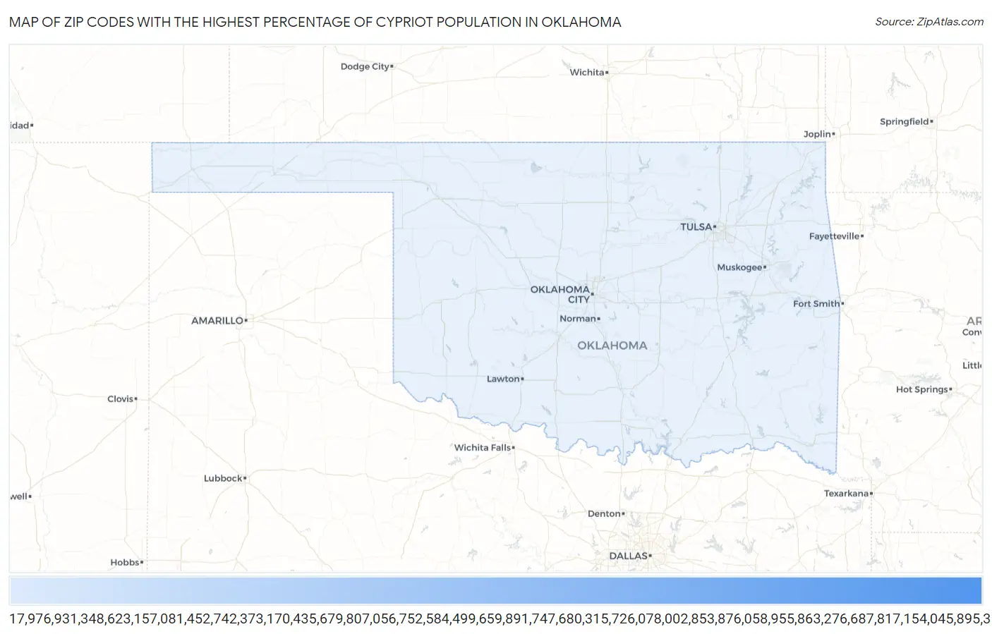 Zip Codes with the Highest Percentage of Cypriot Population in Oklahoma Map