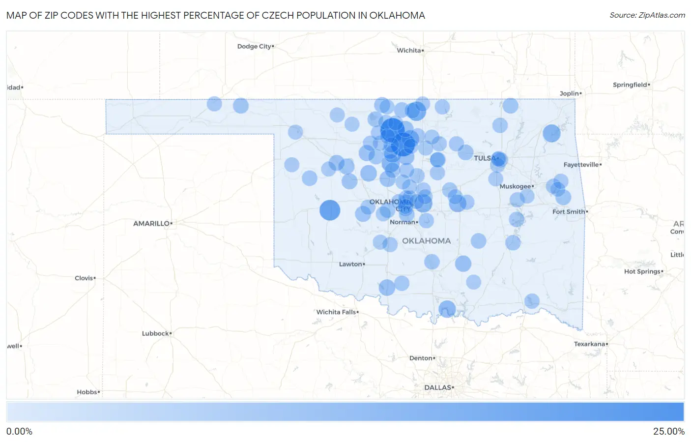Zip Codes with the Highest Percentage of Czech Population in Oklahoma Map