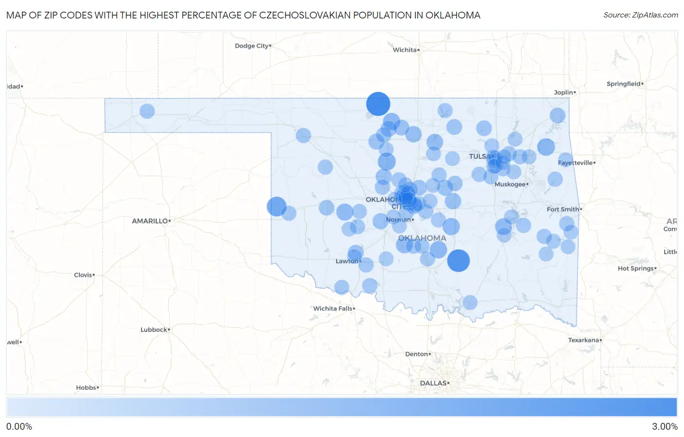 Zip Codes with the Highest Percentage of Czechoslovakian Population in Oklahoma Map