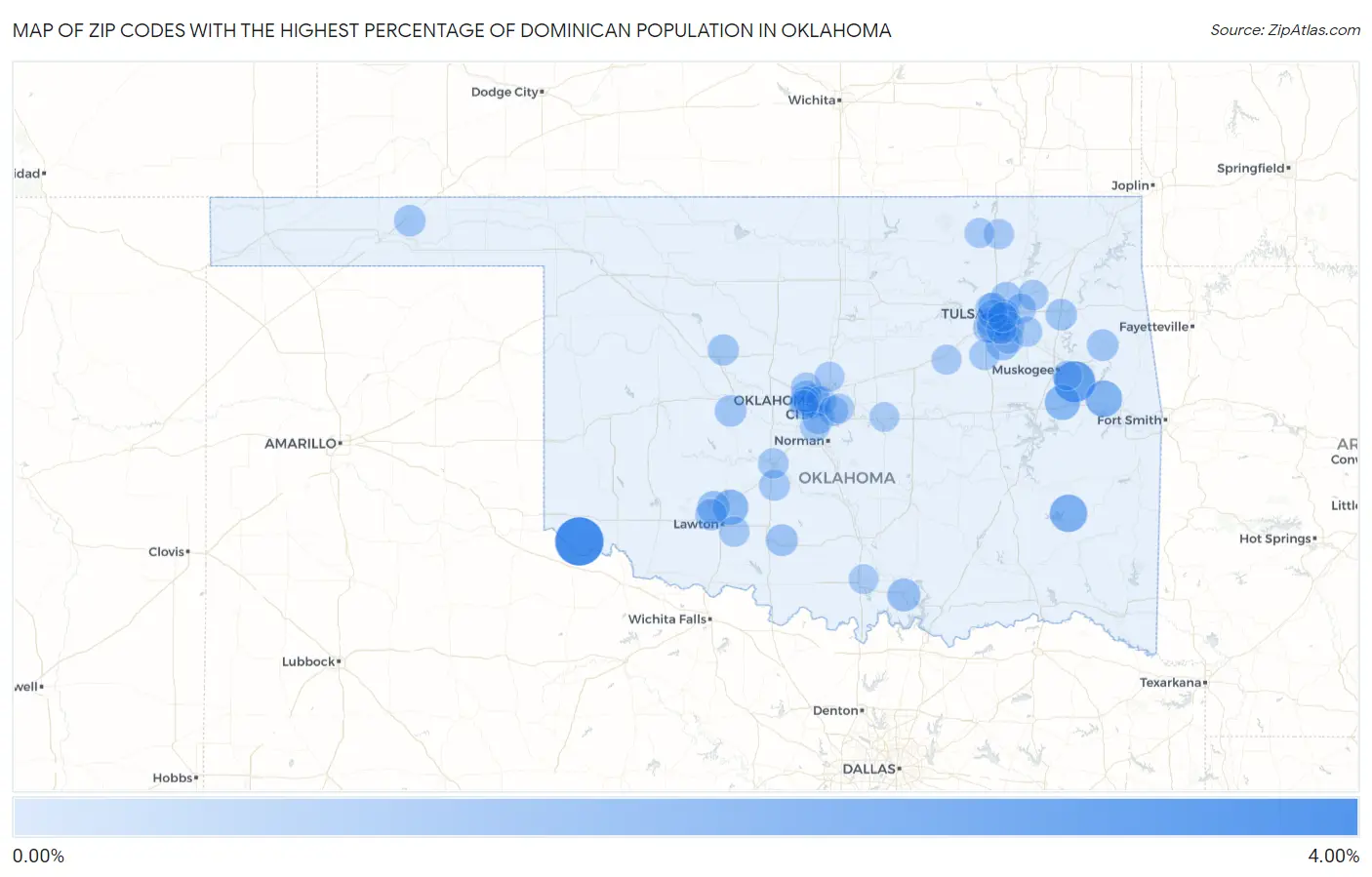 Zip Codes with the Highest Percentage of Dominican Population in Oklahoma Map