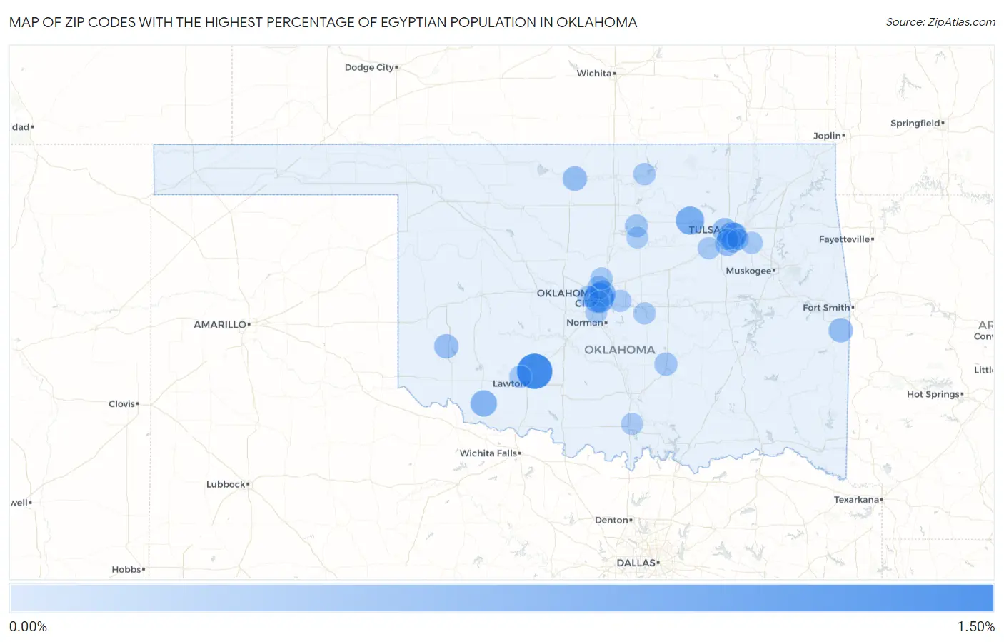 Zip Codes with the Highest Percentage of Egyptian Population in Oklahoma Map