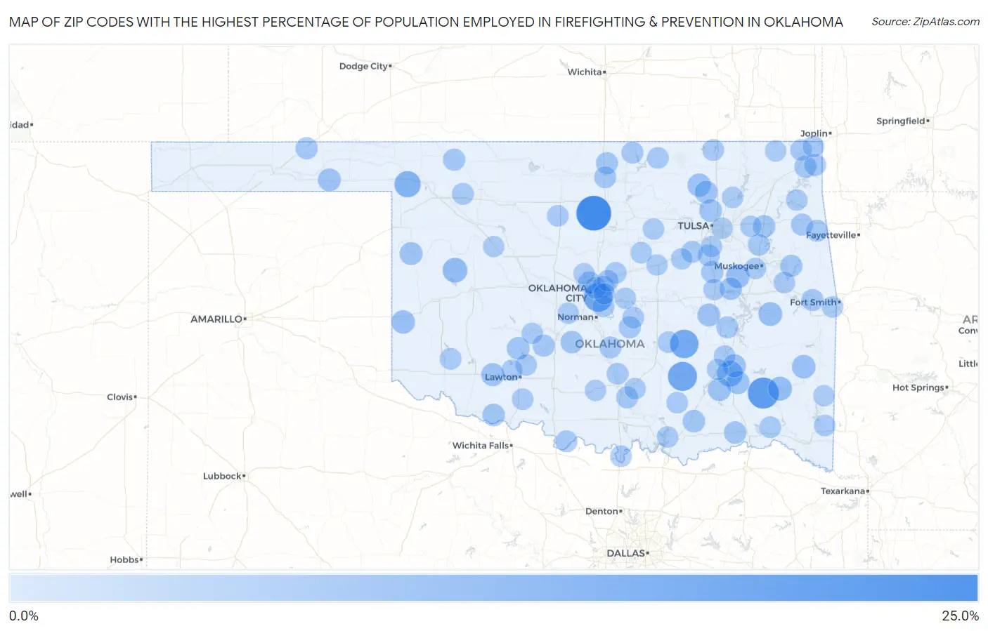 Zip Codes with the Highest Percentage of Population Employed in Firefighting & Prevention in Oklahoma Map