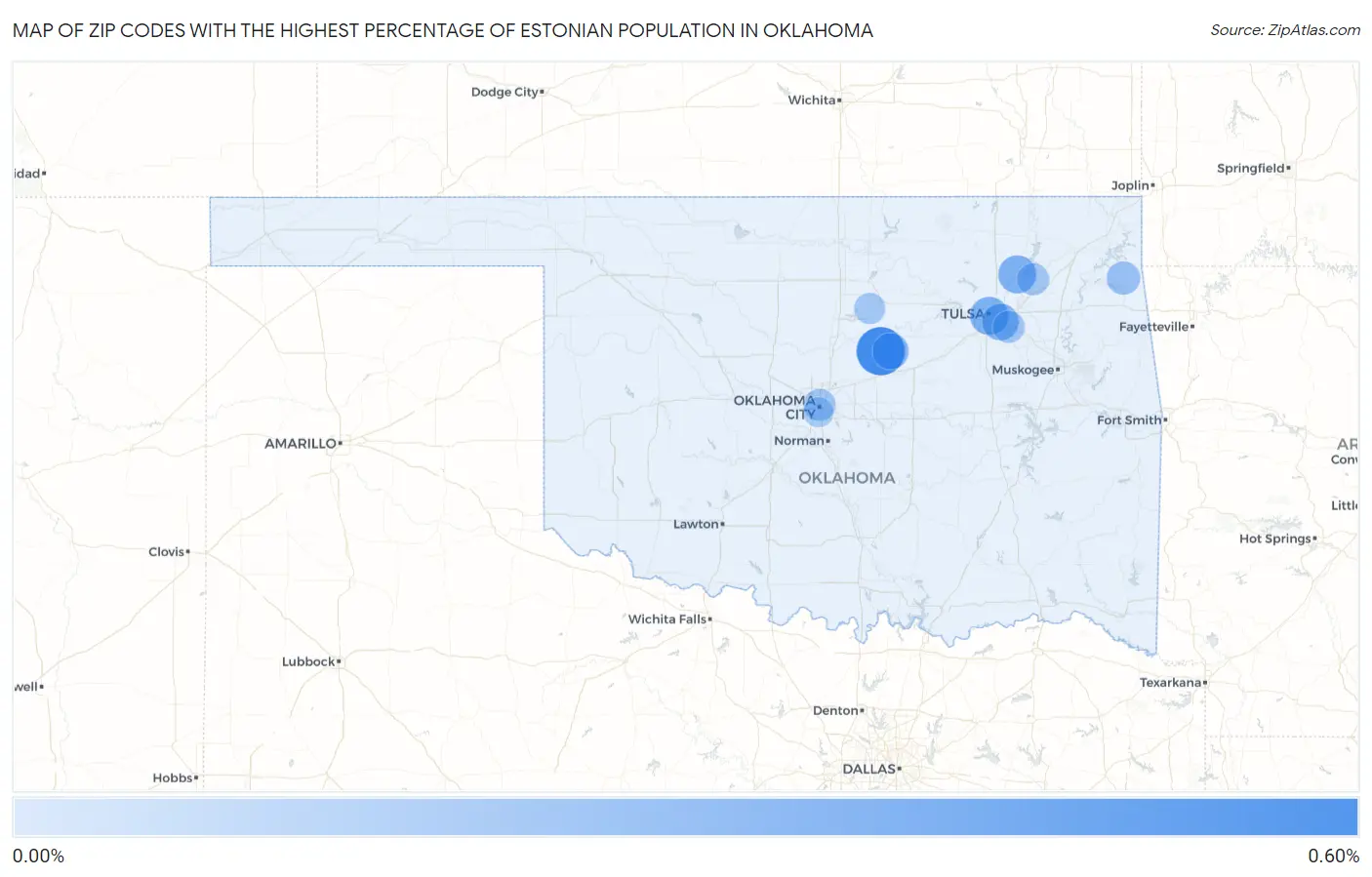 Zip Codes with the Highest Percentage of Estonian Population in Oklahoma Map