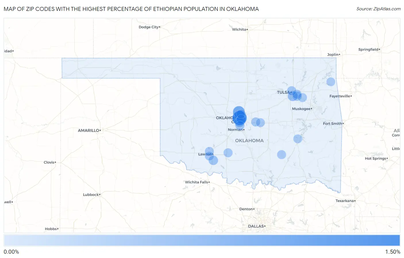Zip Codes with the Highest Percentage of Ethiopian Population in Oklahoma Map