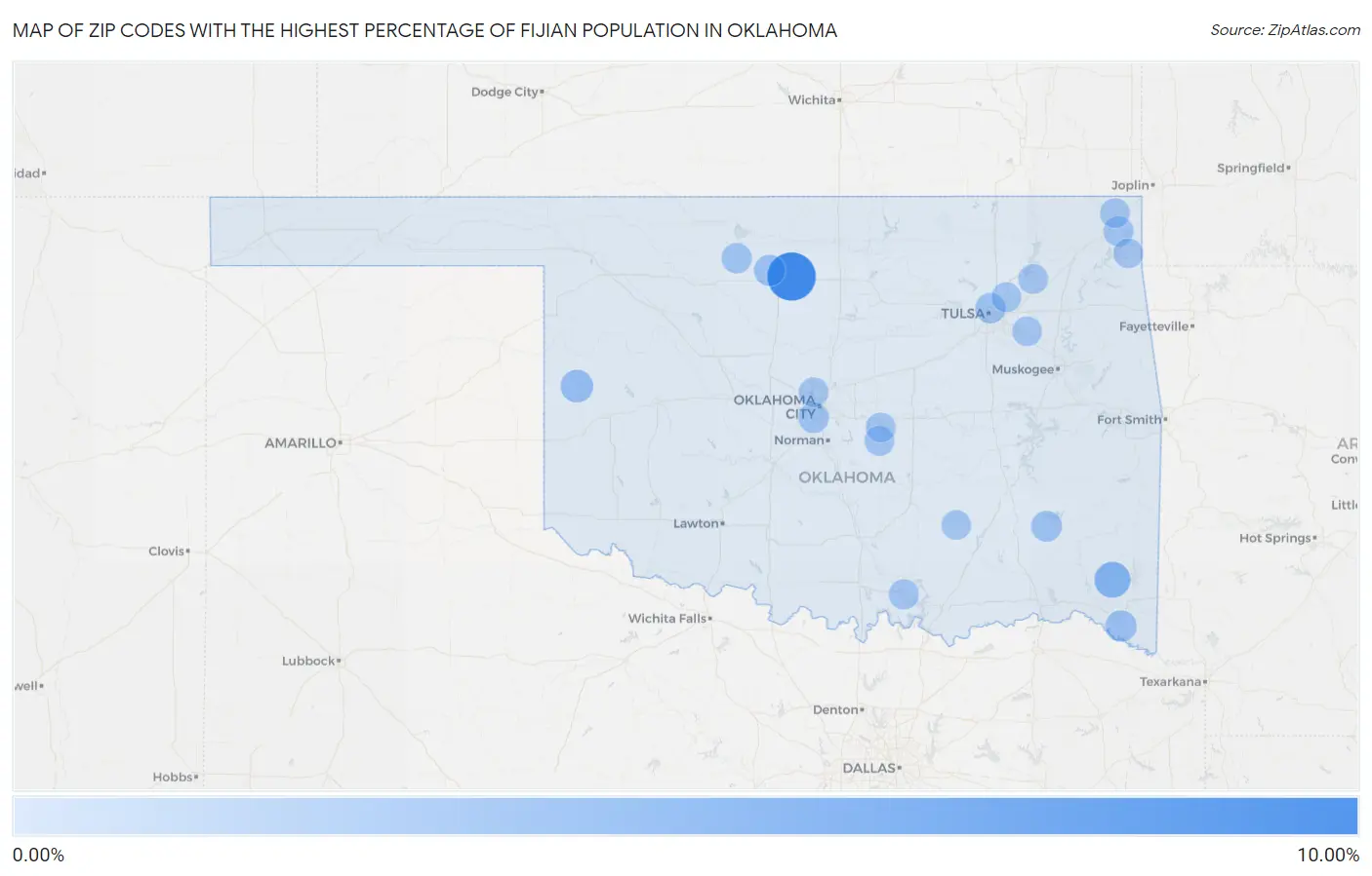 Zip Codes with the Highest Percentage of Fijian Population in Oklahoma Map